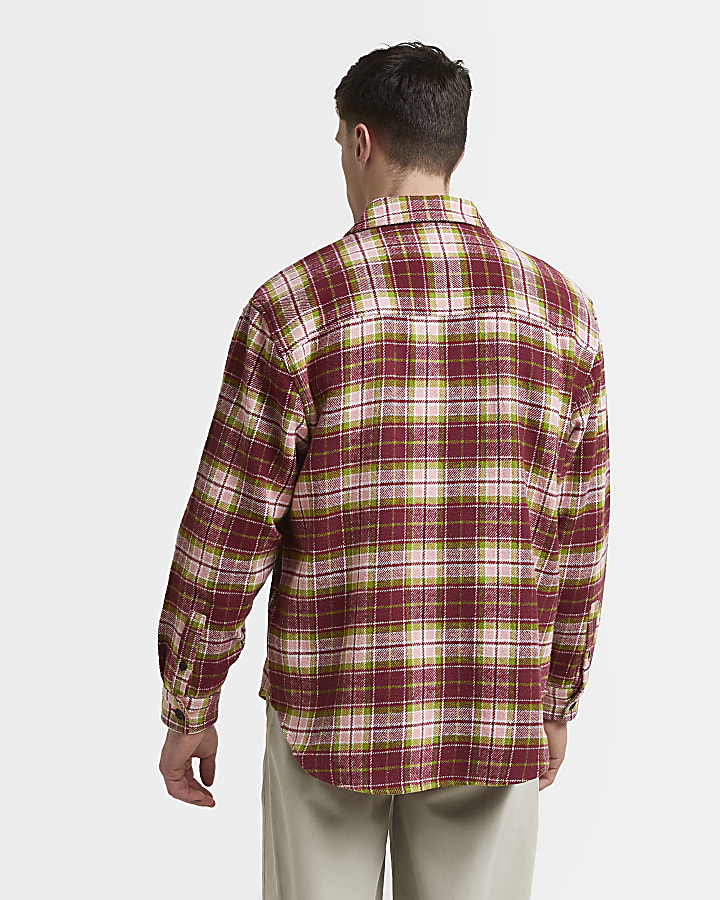 Red oversized fit check long sleeve shirt