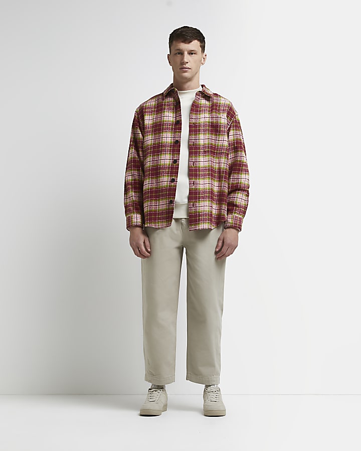 Red oversized fit check long sleeve shirt