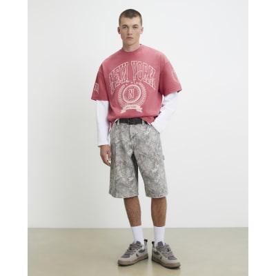 Red Oversized Fit Cotton New York T-Shirt