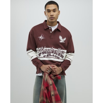 Red Oversized Fit Rugby Polo Shirt