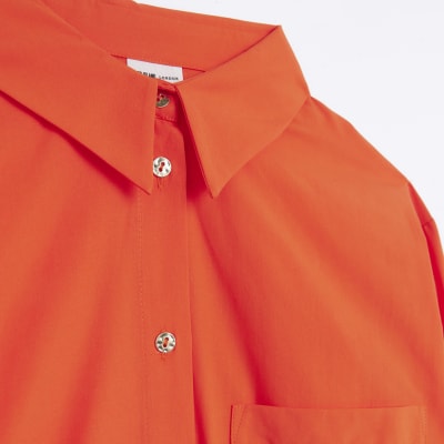 Red oversized long sleeve shirt