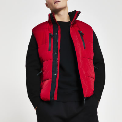 Red padded double pocket puffer gilet | River Island