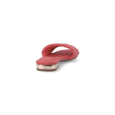 360 degree animation of product Red padded flat sandals frame-10