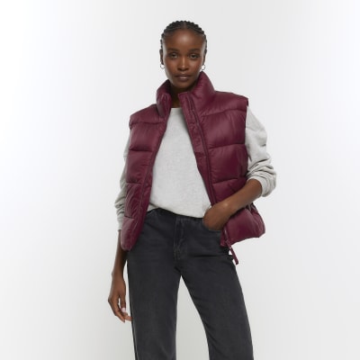 Red padded high neck gilet River Island