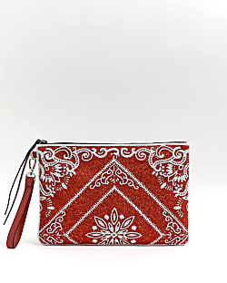 Red paisley beaded clutch bag