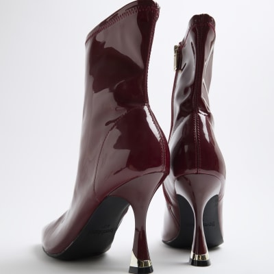 Red Patent Heeled Sock Boots River Island