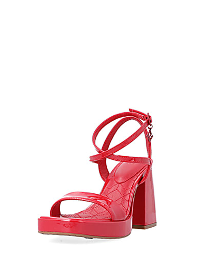 360 degree animation of product Red patent platform heeled sandals frame-2