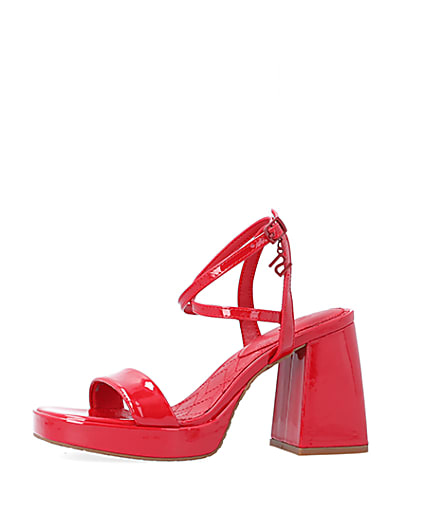 360 degree animation of product Red patent platform heeled sandals frame-5