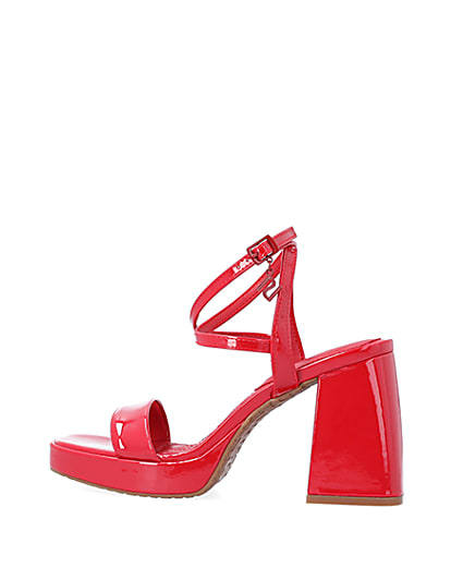 360 degree animation of product Red patent platform heeled sandals frame-7