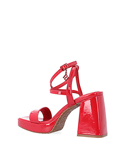360 degree animation of product Red patent platform heeled sandals frame-8