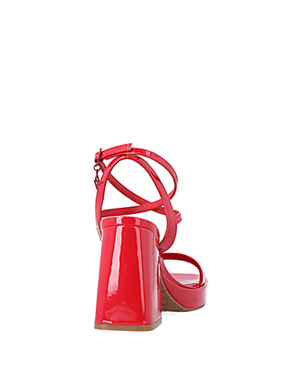 360 degree animation of product Red patent platform heeled sandals frame-13