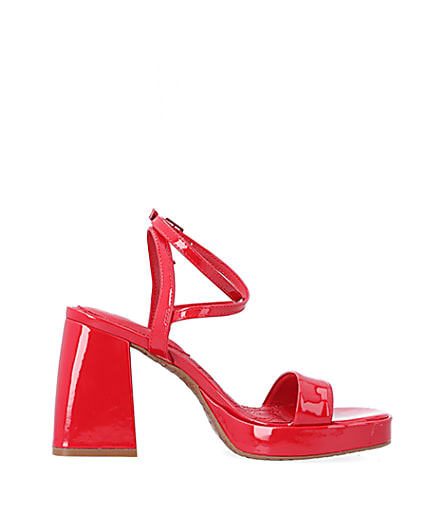 360 degree animation of product Red patent platform heeled sandals frame-18