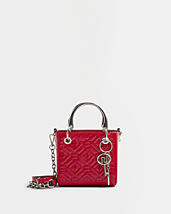 Red patent quilted mini tote bag