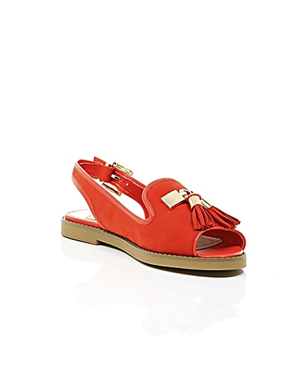 360 degree animation of product Red peep toe slingback loafers frame-6