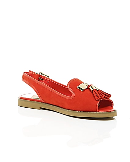 360 degree animation of product Red peep toe slingback loafers frame-7