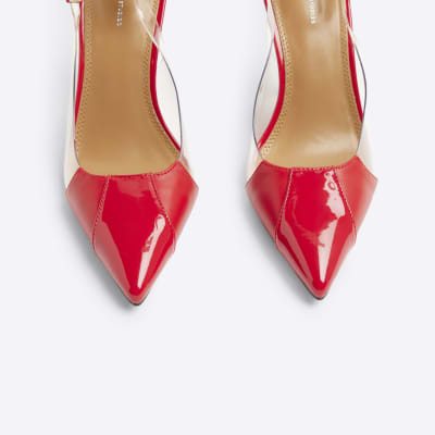 Red Perspex Sling Back Heeled Court Shoes River Island