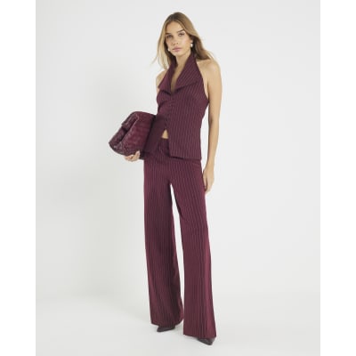 Red Pinstripe Wide Leg Trousers