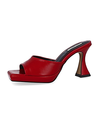 360 degree animation of product Red platform heeled mules frame-2