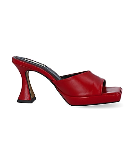 360 degree animation of product Red platform heeled mules frame-16