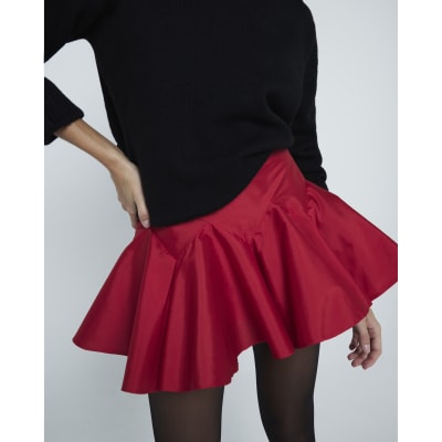 Red Pleated Sateen Mini Skort River Island