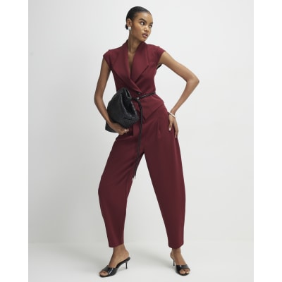 Red Pleated Tapered Trousers