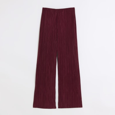 Red plisse flared trousers | River Island