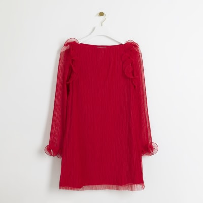 Red plisse frill shift mini dress | River Island