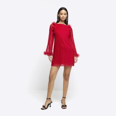 Red plisse frill shift mini dress | River Island