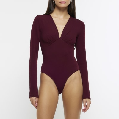 Red plunge long sleeve bodysuit River Island