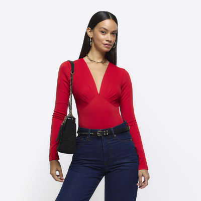 Red bodysuit hot sale and jeans