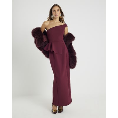 Red Premium Asymmetric Frill Maxi Dress