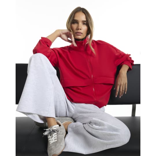 River Island Red Premium Blocked Zip Through Track Jacket