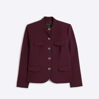 Red premium button up crepe military jacket River Island