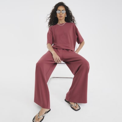 Red Premium High Waisted Wide Leg Joggers