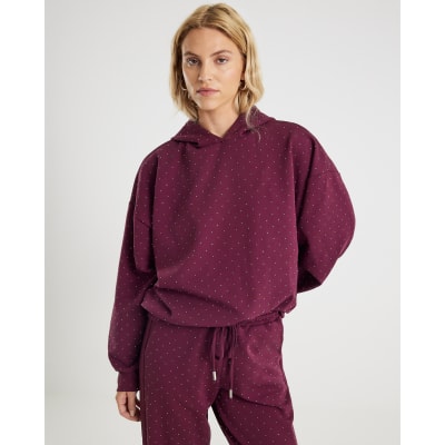 Red Premium Long Sleeve Diamante Hoodie