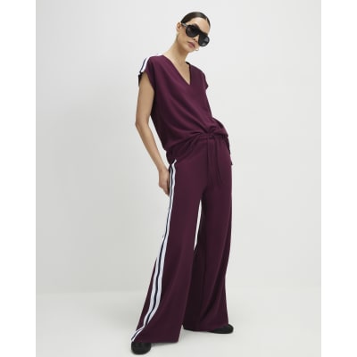Red Premium Side Stripe Wide Leg Joggers