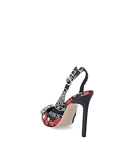 360 degree animation of product Red print embellished sling back court shoes frame-7