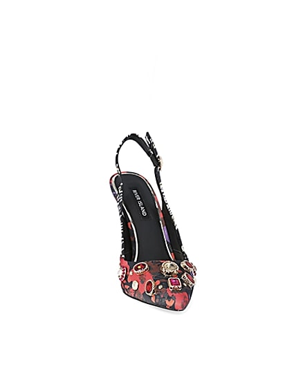 360 degree animation of product Red print embellished sling back court shoes frame-20