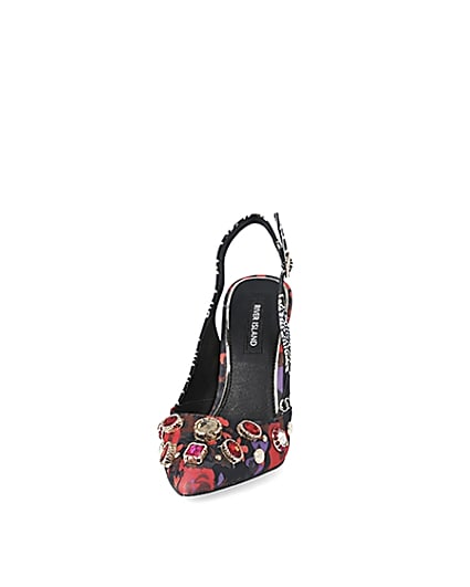 360 degree animation of product Red print embellished sling back court shoes frame-22