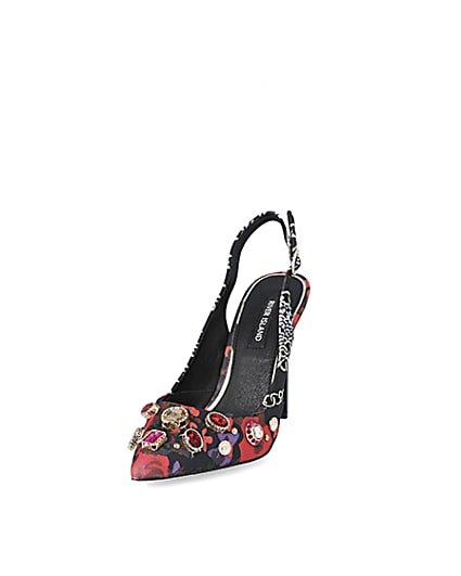 360 degree animation of product Red print embellished sling back court shoes frame-23