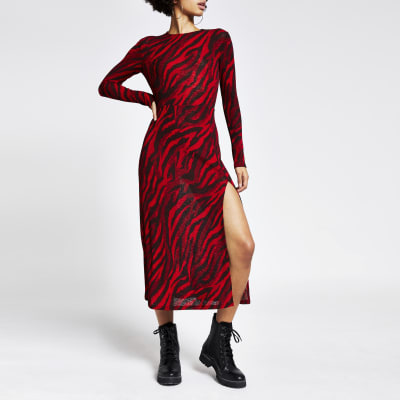 red long sleeve midi