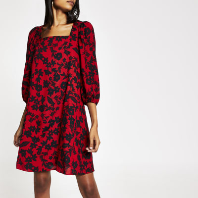 red swing dress long sleeve