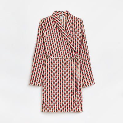 Red printed mini blazer dress
