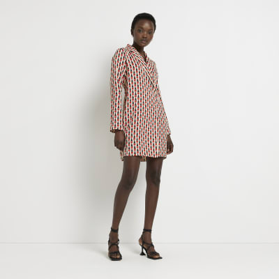 Red printed mini blazer dress