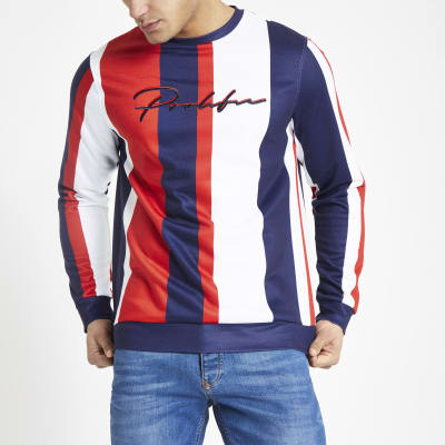 Red ‘Prolific’ stripe slim fit sweatshirt
