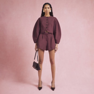 Red Puffed Sleeve Tailored Blazer