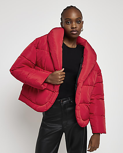 Red puffer coat