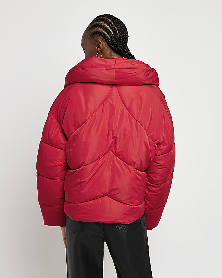 Red puffer jacket