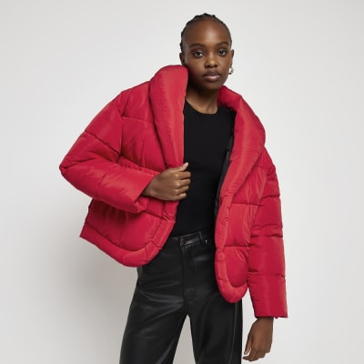 black short faux fur padded puffer jacket river island