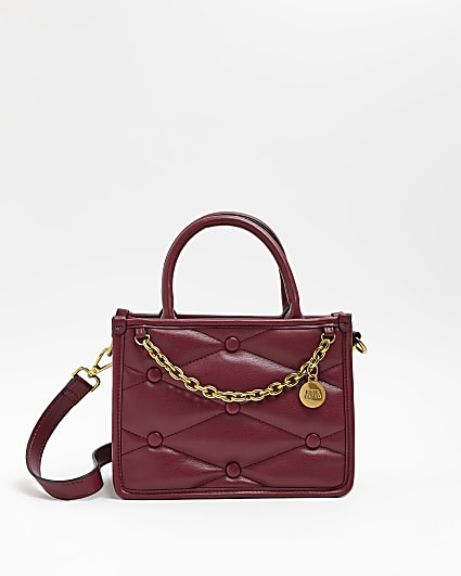 Red quilted chain detail tote bag